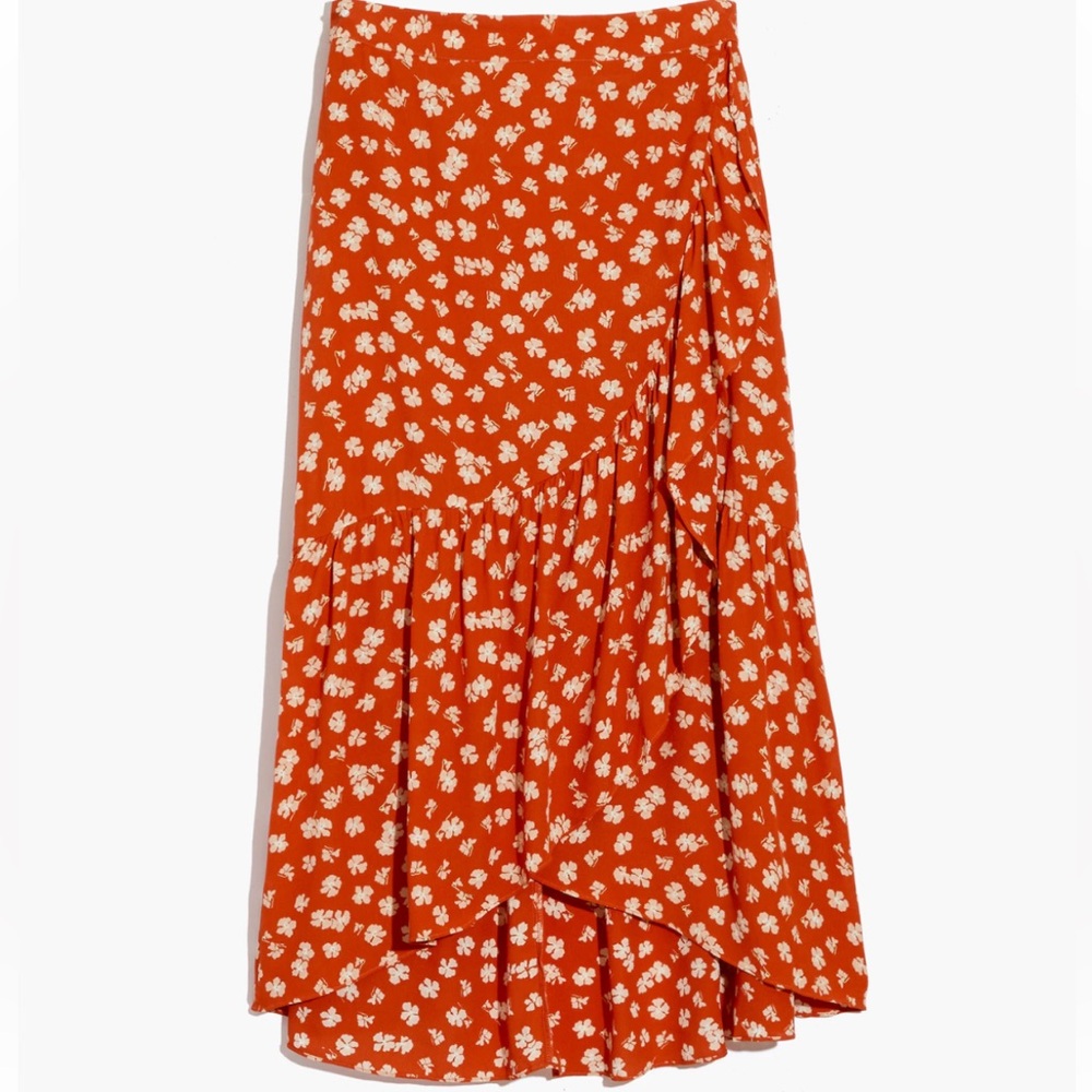Madewell Wrap Midi Skirt Floral Ruffle Cottagecore Happy Hibiscus Size 14